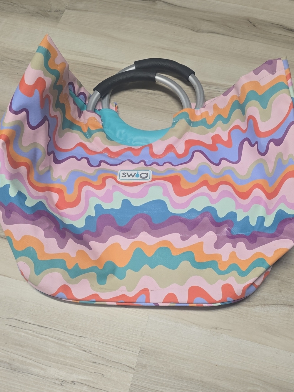 SWIG Multicolor Wave-Print Tote with Silver Ring Handles